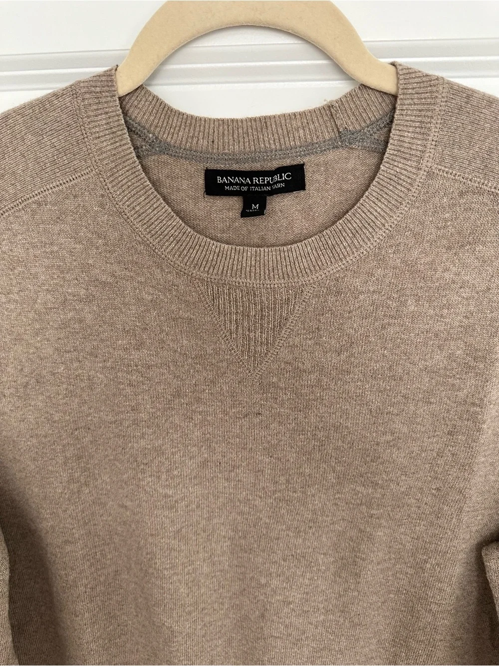 Banana Republic Merino Wool Fall Italian Yarn Heathered Taupe Crewneck Sweater